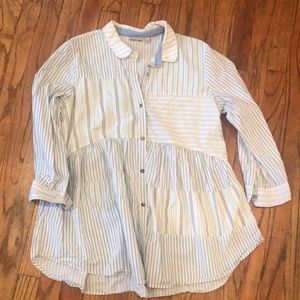 Anthropologie Asymmetrical Striped Button Down